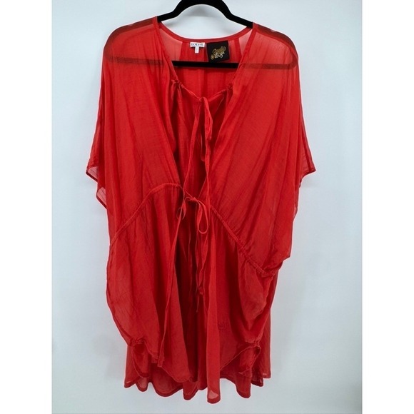 Loewe Other - Loewe Paula Ibiza Red Sheer Silk Kaftan Tie Front Cover Up Dress Womens One Size